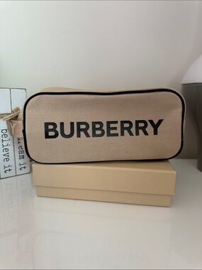 Burberry Beige Canvas Toiletry Pouch with Black Logo